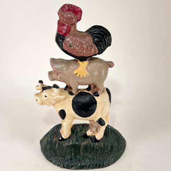 Vintage Farm Animals Cast Iron Door Stop Stacked Country Farmhouse Home Decor - Picture 6 of 9